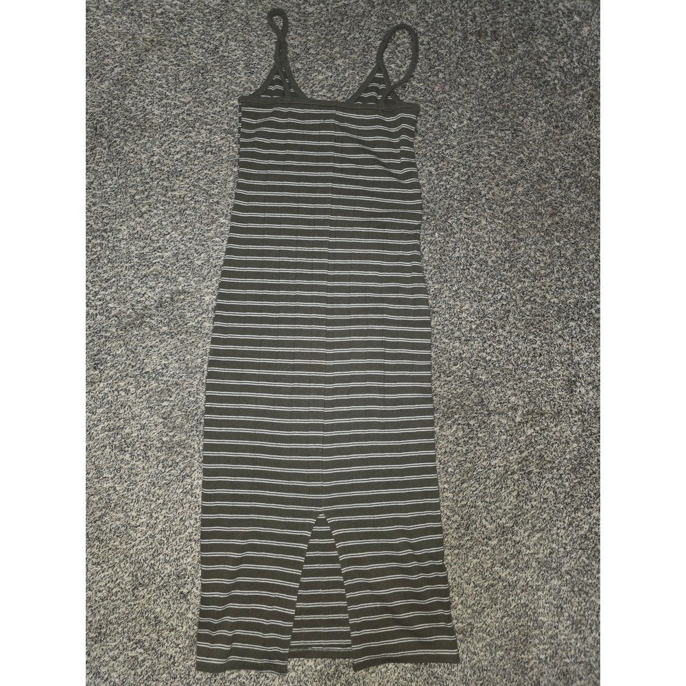 Wild Fable Olive Green Striped Ribbed Midi Dress Spaghetti Strap Small - Picture 2 of 4